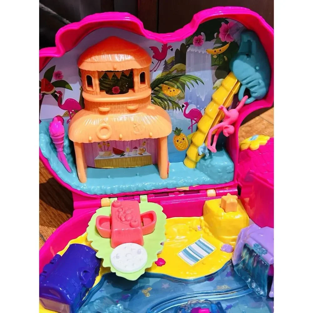 Polly Pocket Pink Flamingo Party Playset Purse Carry Case Some Accessories‎